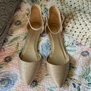 Gold pointy toe flats